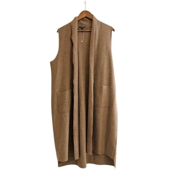 Eileen Fisher Boiled Wool Shawl Collar Long Vest Medium Petite in Color Barley - Picture 2 of 7